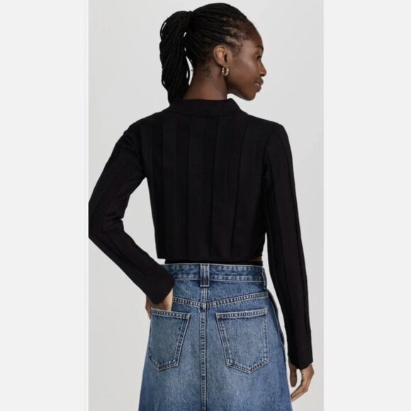 Something Navy Cropped Ribbed Button Up Sweater w/ Strappy Waist Tie in M/Medium - Picture 5 of 8